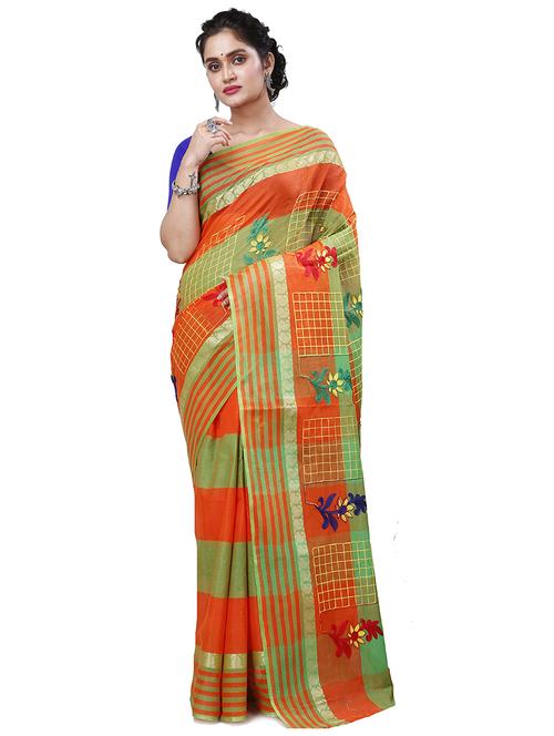 orange embroidered tant saree - 21137692 - Very Small Image - 1