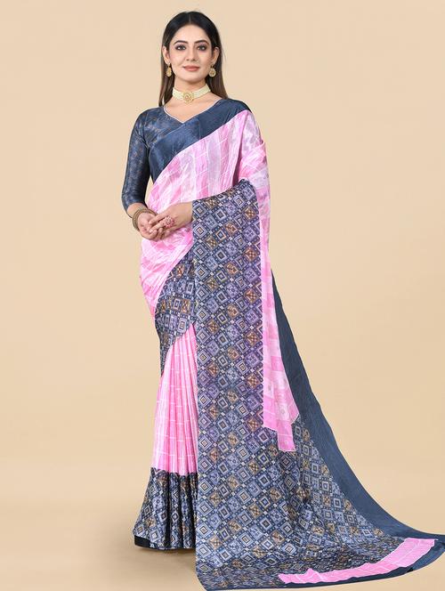 women pink printed bordered saree with blouse - 21138509 - Very Small Image - 1