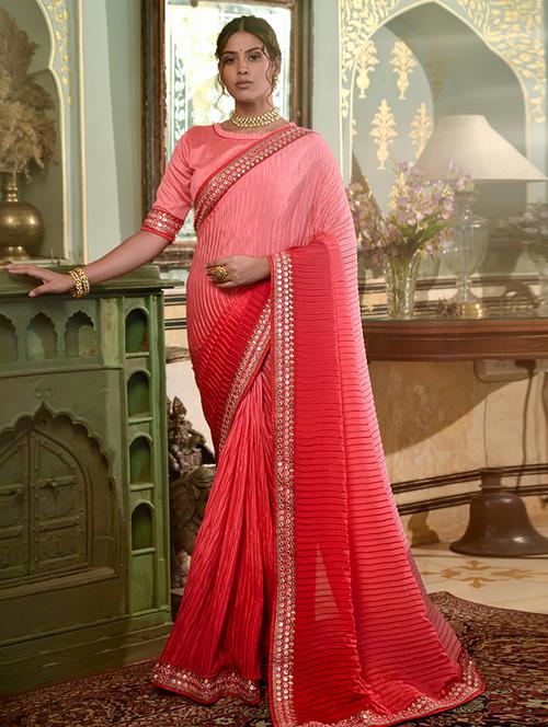 women ombre embroidered saree with blouse - 21139689 - Very Small Image - 1