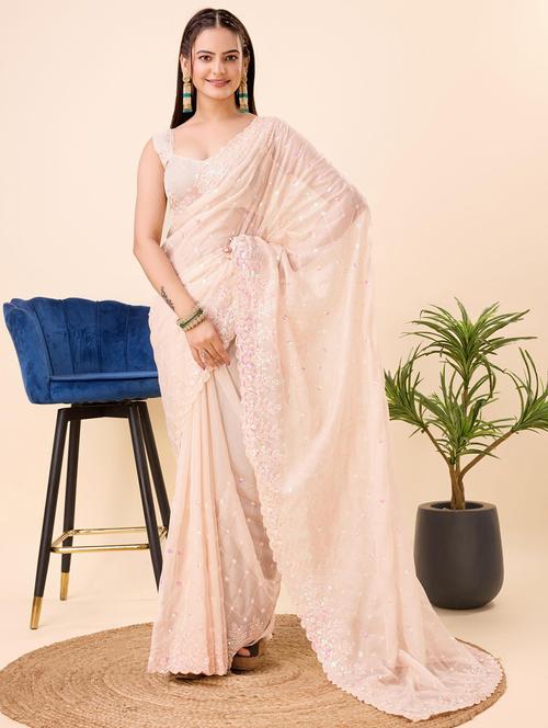 cream organza embroidered saree with blouse - 21139786 - Very Small Image - 1