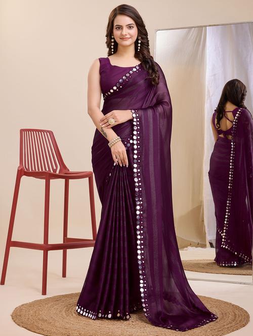 purple silk embroidered saree with blouse - 21139809 - Very Small Image - 1