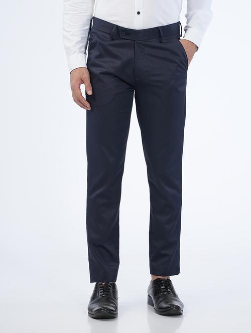 men navy blue flat front trousers formal trouser - 21142904 - Very Small Image - 1