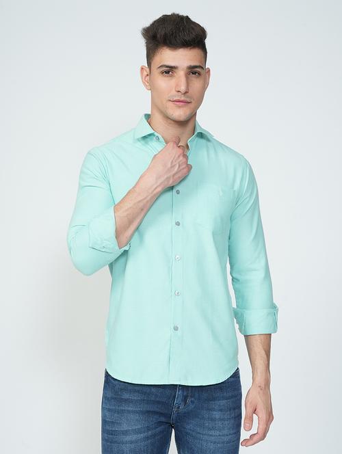solid turquoise cotton casual shirt - 21142929 - Very Small Image - 1