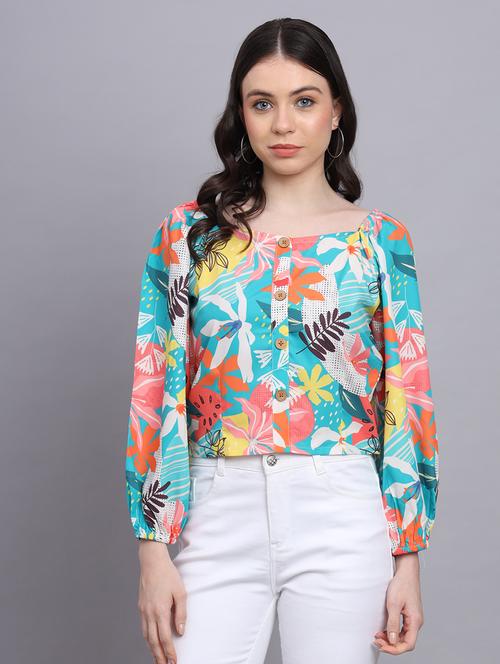 light blue tropical printed top - 21142946 - Very Small Image - 1