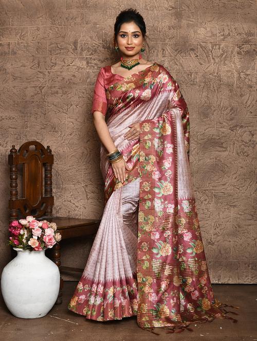 pink floral printed saree with blouse - 21144689 - Very Small Image - 1