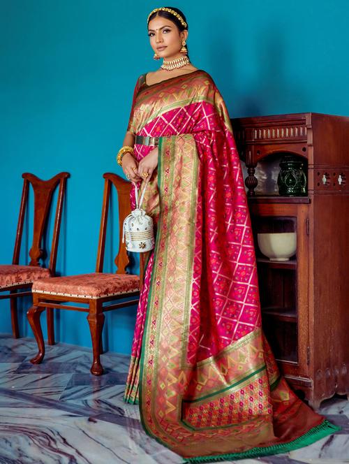 magenta silk patola saree with blouse - 21144753 - Very Small Image - 1