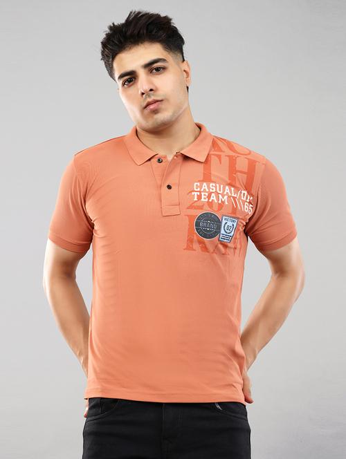 orange placement printed polo t-shirt - 21145290 - Very Small Image - 1
