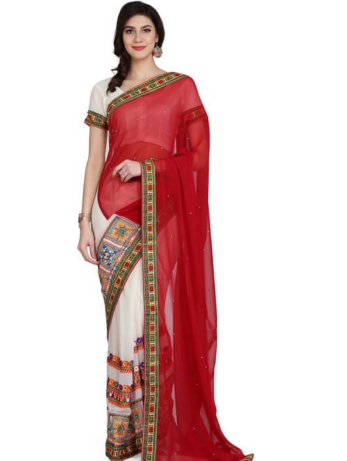 women solid with work half & half saree - 21148425 - Very Small Image - 1