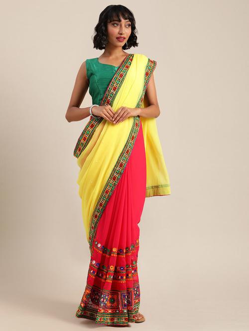 women pink embroidered half & half saree - 21148438 - Very Small Image - 1