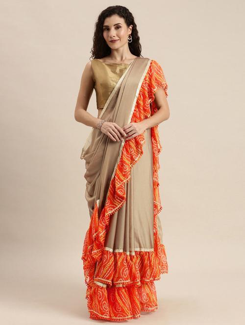 orange bandhani ruffle saree - 21148441 - Very Small Image - 1
