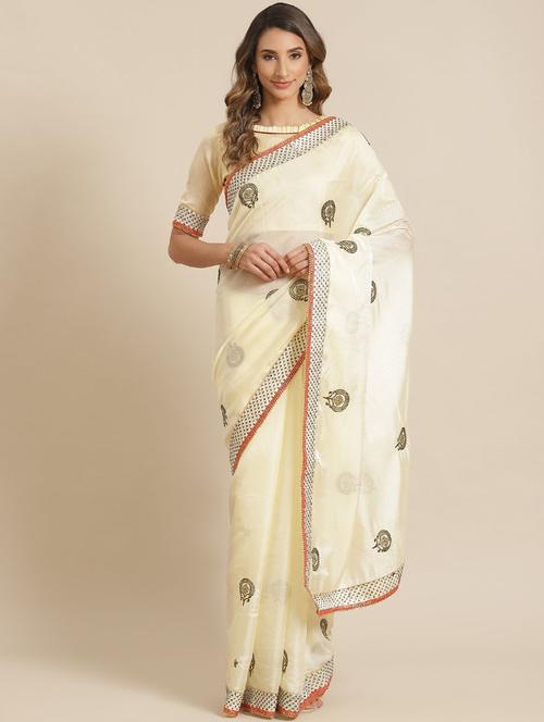 cream embroidered saree - 21148475 - Very Small Image - 1