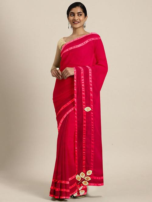 women pink solid georgette saree - 21148503 - Very Small Image - 1