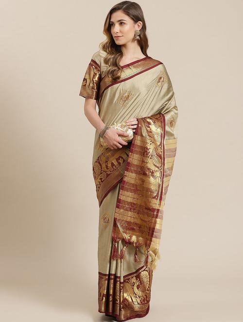women beige embroidered saree - 21148548 - Very Small Image - 1