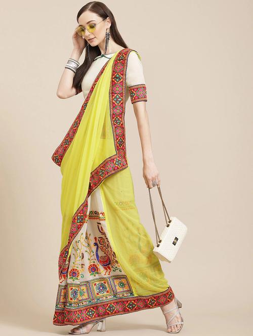 yellow embroidered half and half saree - 21148564 - Very Small Image - 1