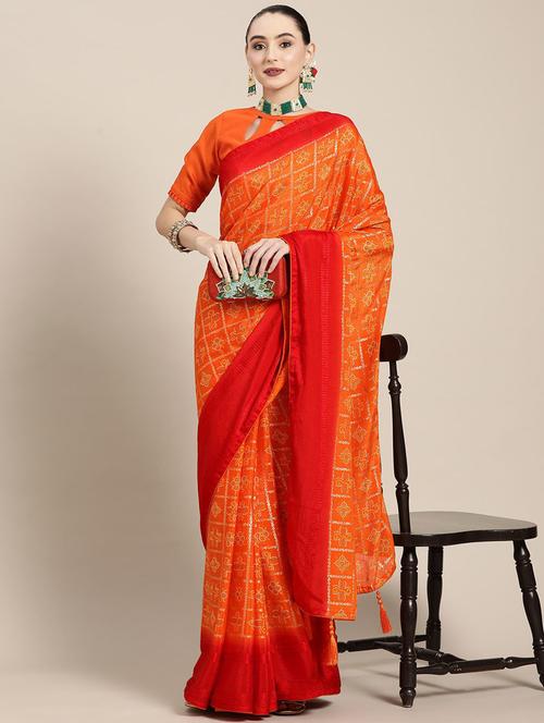 women orange bandhani printed saree - 21148596 - Very Small Image - 1