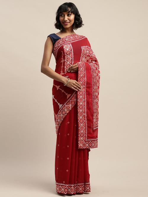 women maroon embroidered saree - 21148664 - Very Small Image - 1
