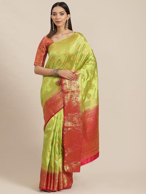 light green self design banarasi saree with blouse - 21148705 - Very Small Image - 1