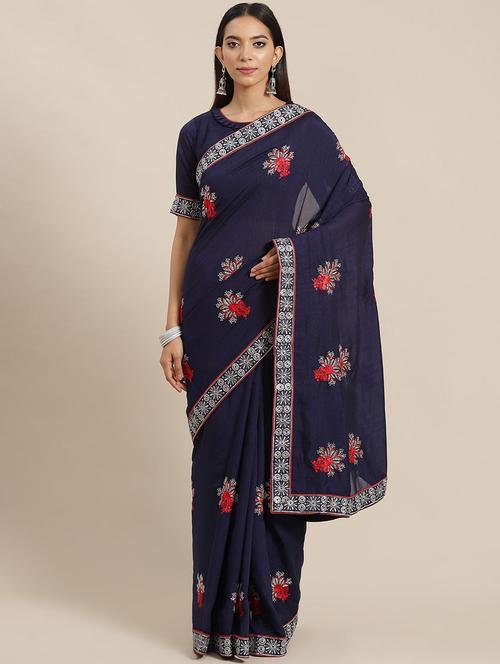 dark blue embroidered saree - 21148706 - Very Small Image - 1