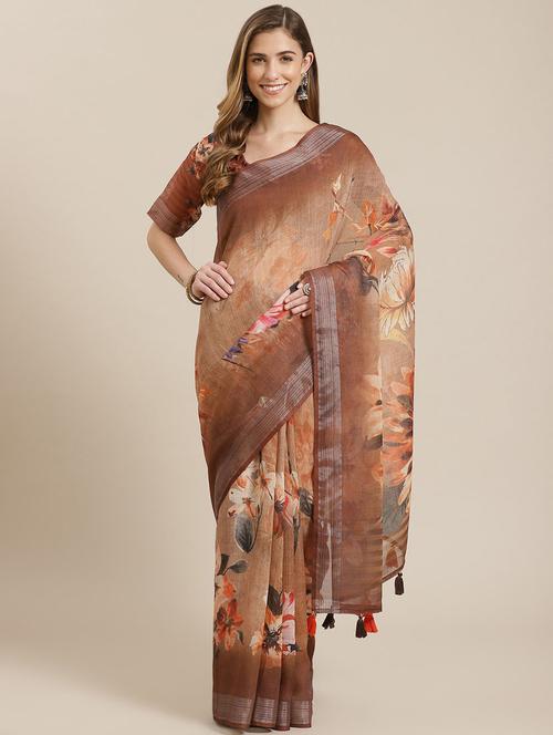 women brown floral printed saree - 21148707 - Very Small Image - 1