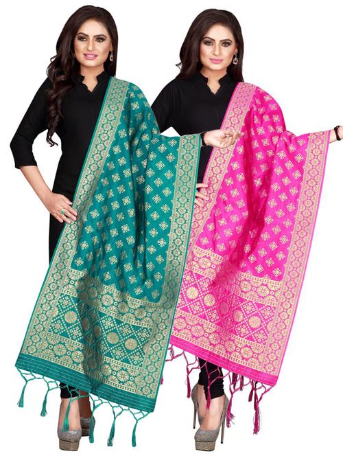 pack of 2 multi colored self design dupatta - 21148867 - Very Small Image - 1
