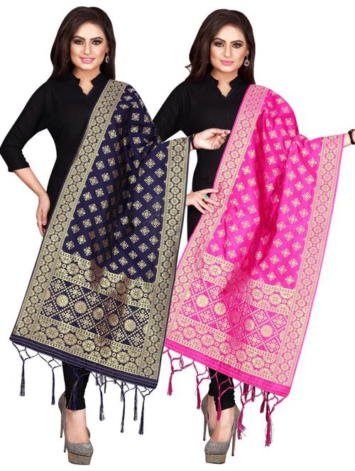 pack of 2 multi colored self design dupatta - 21148868 - Very Small Image - 1