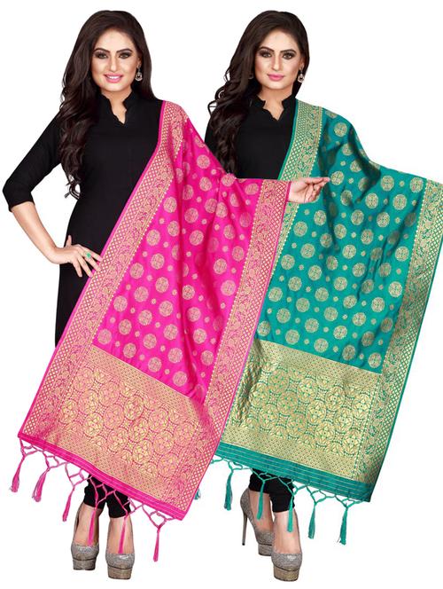 pack of 2 multi colored self design dupatta - 21148909 - Very Small Image - 1