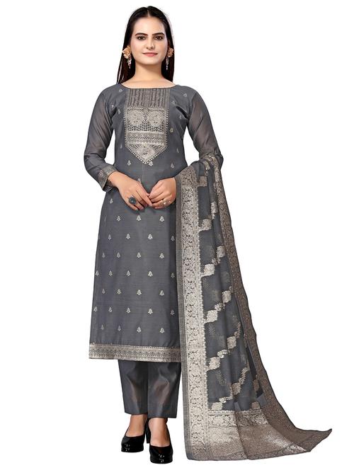 grey silk blend unstitched suit - 21148989 - Very Small Image - 1