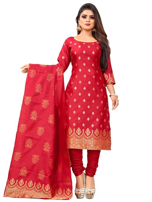 red silk blend unstitched suit - 21149120 - Very Small Image - 1