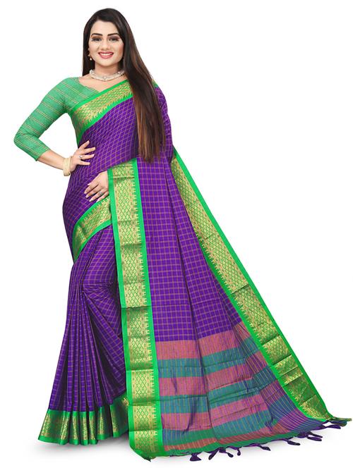 purple checkered bordered saree - 21150319 - Very Small Image - 1
