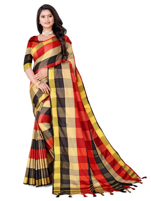 women multi color checks saree with blouse - 21150338 - Very Small Image - 1