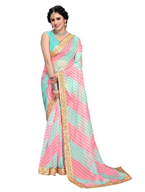 women lehariya bordered saree with blouse - 21150361 - Very Small Image - 1