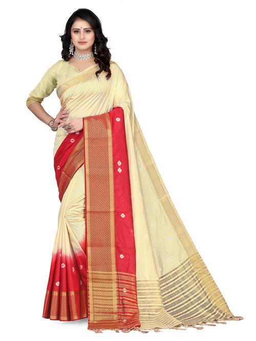 cream self design handloom saree with blouse - 21150372 - Very Small Image - 1