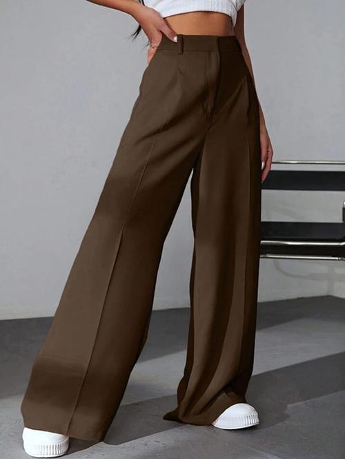 women solid high rise wide leg trouser - 21150405 - Very Small Image - 1