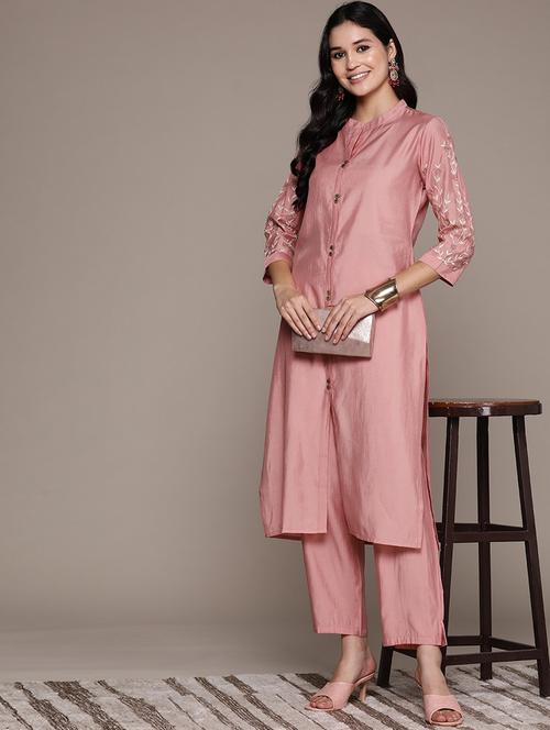 peach silk kurta palazzo set - 21150558 - Very Small Image - 1