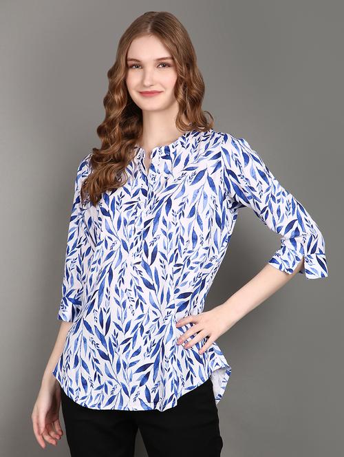 women printed mandrain neck high low top - 21151287 - Very Small Image - 1