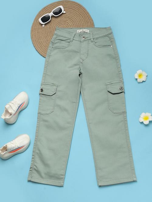 kids mid rise solid cargos - 21151383 - Very Small Image - 1