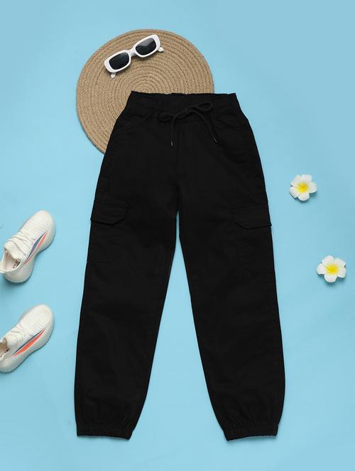 kids mid rise solid cargos - 21151389 - Very Small Image - 1