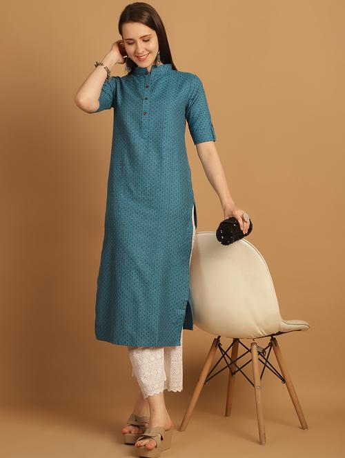 women mandarin neck roll up sleeves straight kurta - 21153500 - Very Small Image - 1
