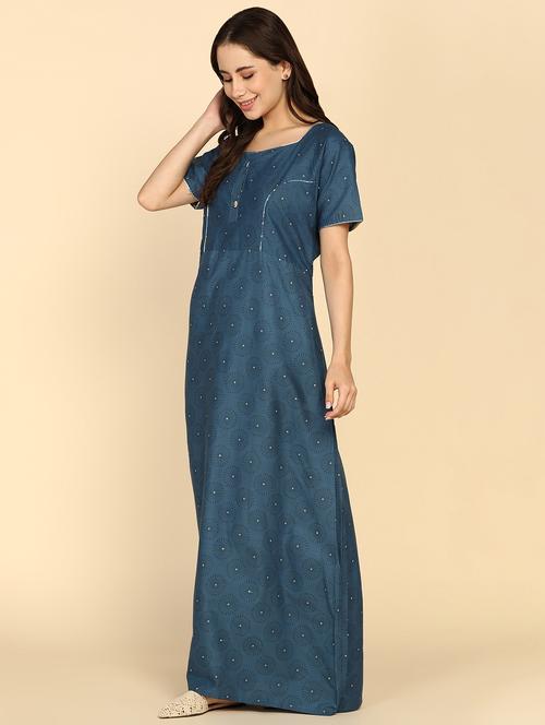 women printed short sleeves nighty - 21153694 - Very Small Image - 1