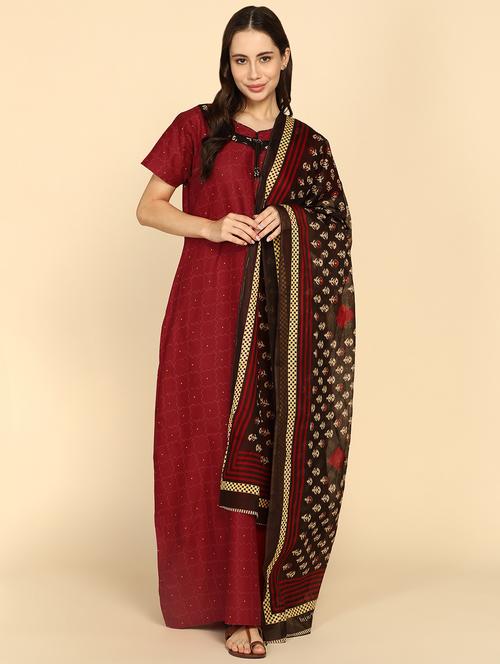 women printed cotton nighty with dupatta - 21153702 - Very Small Image - 1