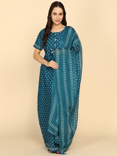 women printed cotton nighty with dupatta - 21153709 - Very Small Image - 1