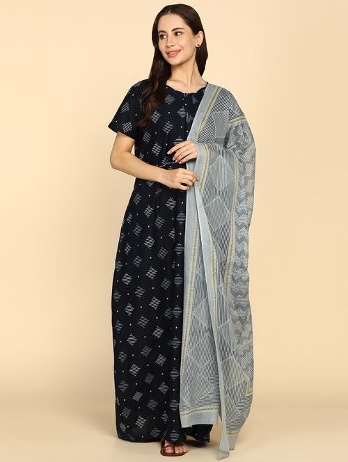 women printed cotton nighty with dupatta - 21153711 - Very Small Image - 1
