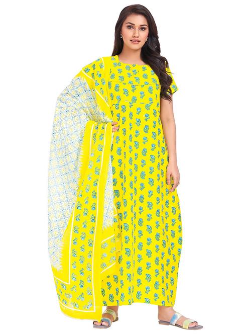 women printed cotton nighty with dupatta - 21153730 - Very Small Image - 1