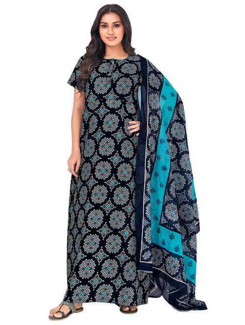 women printed cotton nighty with dupatta - 21153733 - Very Small Image - 1