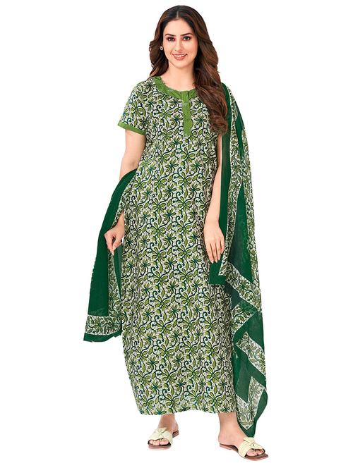 women printed short sleeves nighty with dupatta - 21153735 - Very Small Image - 1