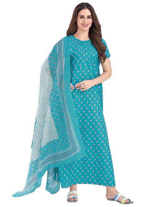 women printed short sleeves nighty with dupatta - 21153742 - Very Small Image - 1