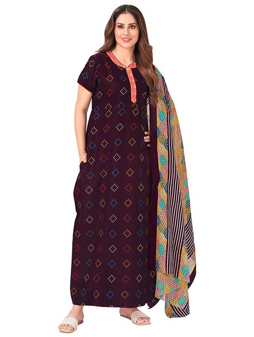 women printed short sleeves nighty with dupatta - 21153766 - Very Small Image - 1
