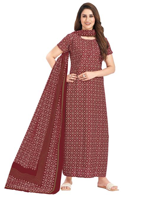 women printed short sleeves nighty with dupatta - 21153775 - Very Small Image - 1