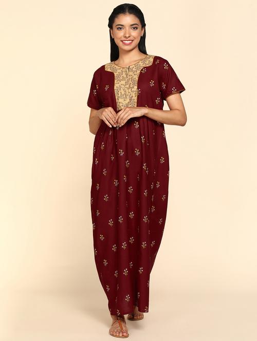 women printed short sleeves nighty with dupatta - 21153783 - Very Small Image - 1