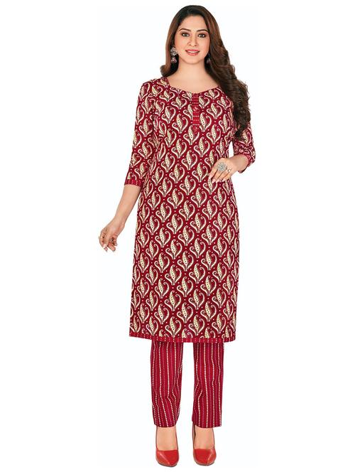 maroon cotton kurta pant set - 21154082 - Very Small Image - 1